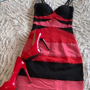 XOXO 💋 pink,red, and black color block dress